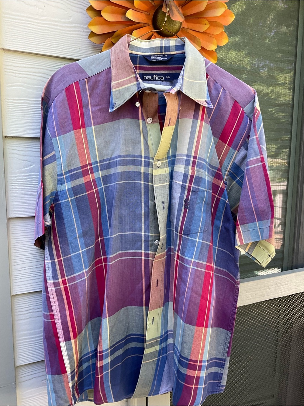 Nautica Men's Short Sleeve Plaid Button-Up Shirt - Multicolor Size L - Picture 5 of 8